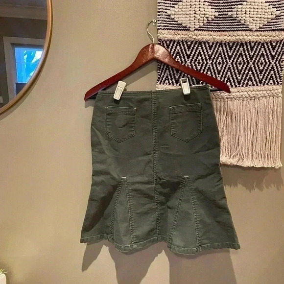 Y2K 90s BDG OLIVE GREEN OINK STITCH FLARE SKIRT - Picture 1 of 7